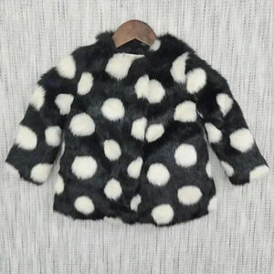 Kate Spade Kid's Girl Size 3 Faux Fur Polka Dot Coat Black/ White